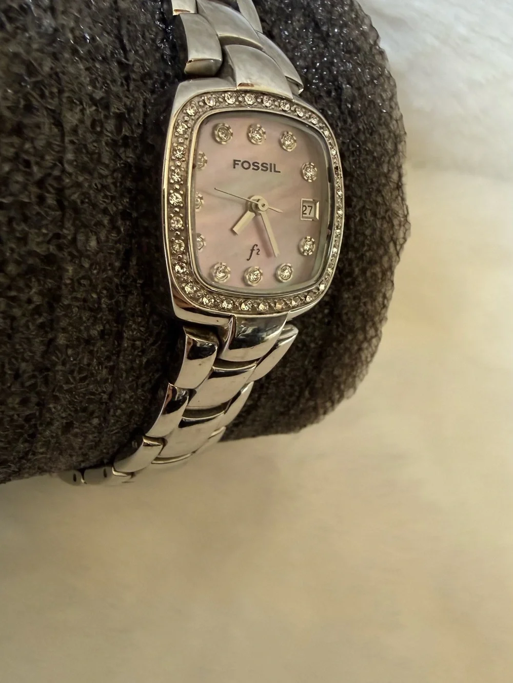 Fossil Silver Tone Mother-of-Pearl Bracelet Watch with Crystal Bezel - Picture 2 of 6